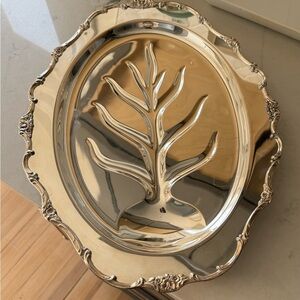 Wm Rogers Mid Century Silver Plated Footed Tree of Life meat platter.